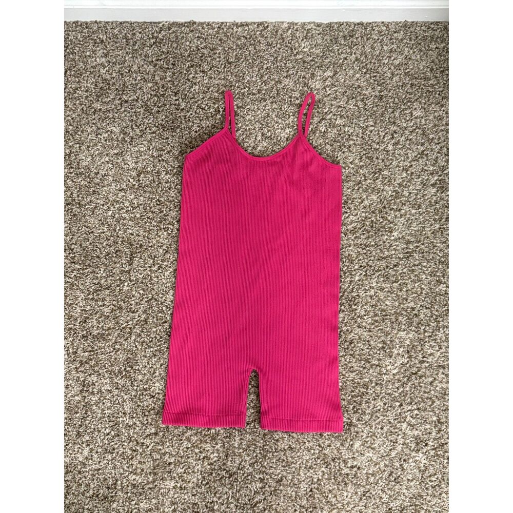 Hot Pink Ribbed Spaghetti Strap Romper
